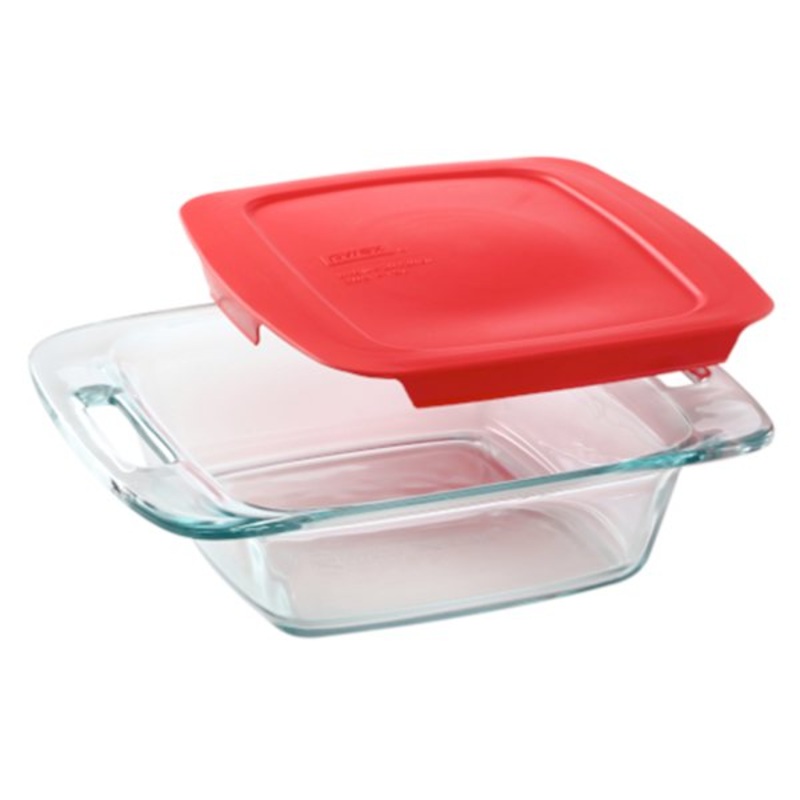 Pyrex Easy Grab Square Baking Dish with Red Lid, 8″
