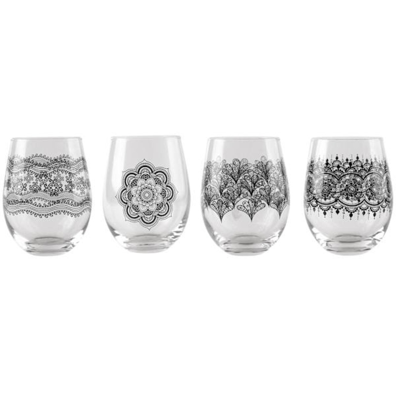 Set of 4 Moroccan Design Stemless Wine Glasses