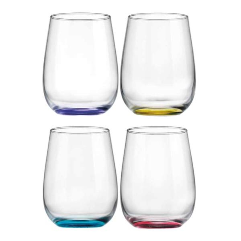 Set of 4 Tri-Color Stemless Wine Glasses, 15oz