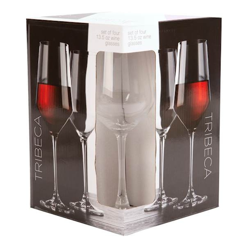 Set of 4 Tribeca Stemmed Wine Glasses, 13.5oz