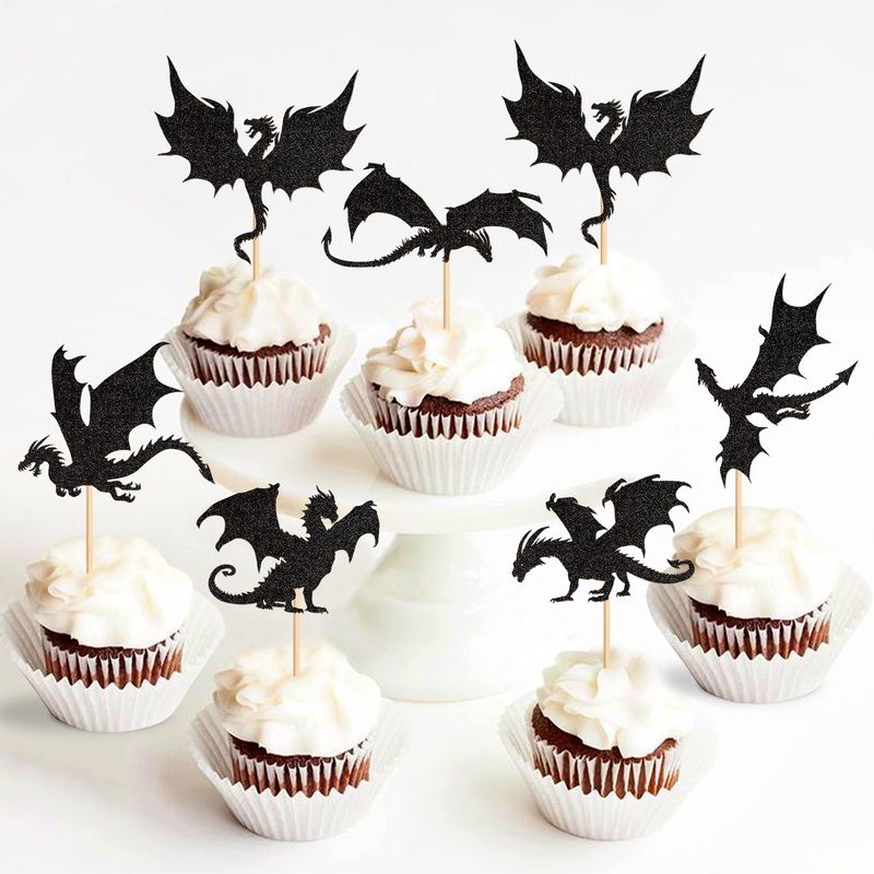 24 pieces dragon theme cupcake topper mythical stories Torte decoration picks realistic cake attachment tortendendeko young wedding birthday event party animals theme topic party decoration care dragon-1