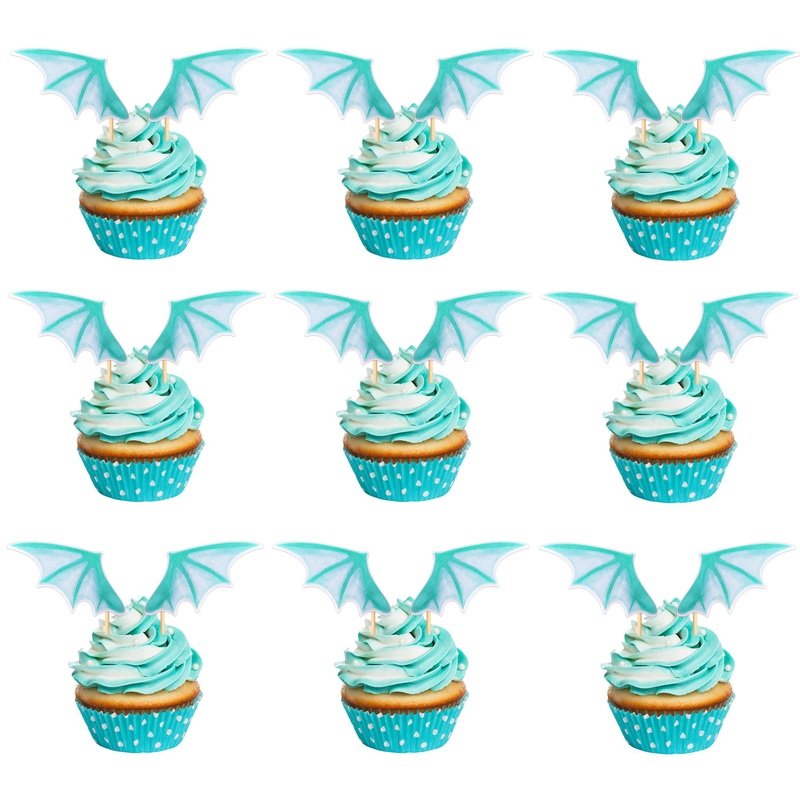 24 pieces kite wing cupcake toppers green dragon wing bat wing cake pics dinosaur cupcake topper dragon cupcake topers picks for dragon themed party birthday decoration accessories wing-3