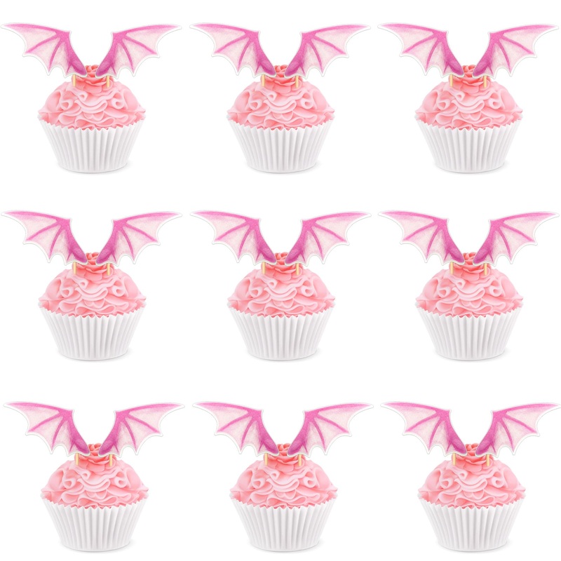 24 pieces kite wing cupcake toppers pink dragon wing bat wing cake pics dinosaur cupcake topper dragon cupcake tops picks for dragon themed party birthday decoration accessories wing-2