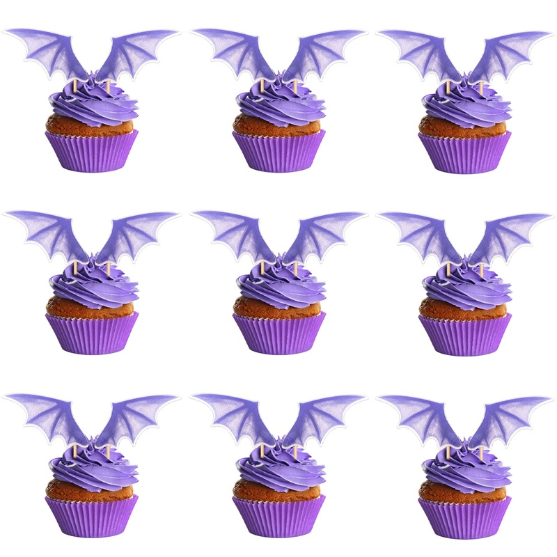 24 pieces kite wing cupcake toppers violet dragon wing bat wing cake pics dinosaur cupcake topper dragon cupcake tops picks for dragon themed party birthday decoration accessories wing-1