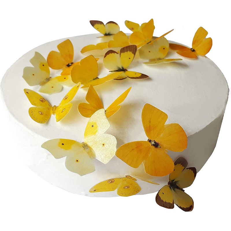 24 x pre -cut beautiful yellow butterflies edible rice paper/Oblate paper cake decoration decoration for cupcake cake dessert for birthday party wedding baby party (m)