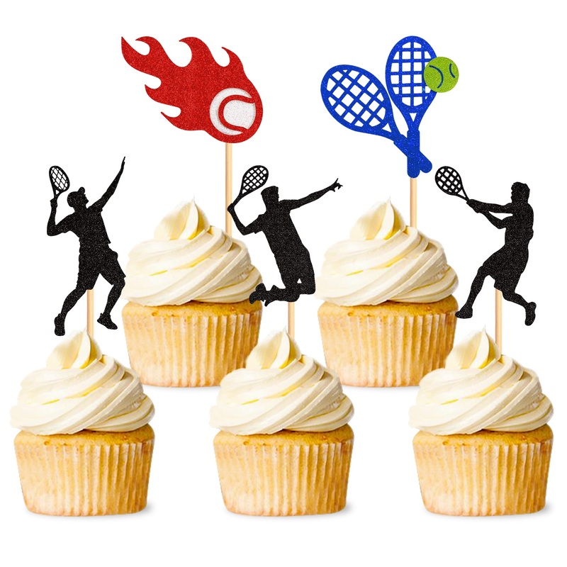 30 pieces Tennis Cupcake Topper Tennis Ball Cupcake Topper Sport Cake Decoration For Tennis Party Decoration Sport Party Decoration Colourful-2