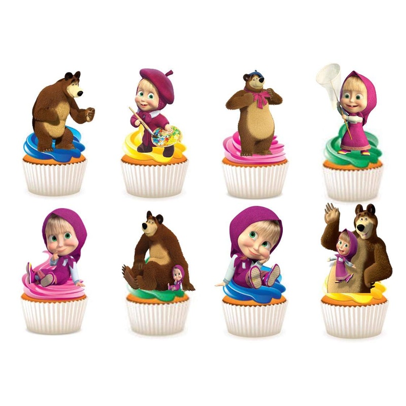 30 x cake and baked goods decorations made of edible paper with the motif Masha and the Bear