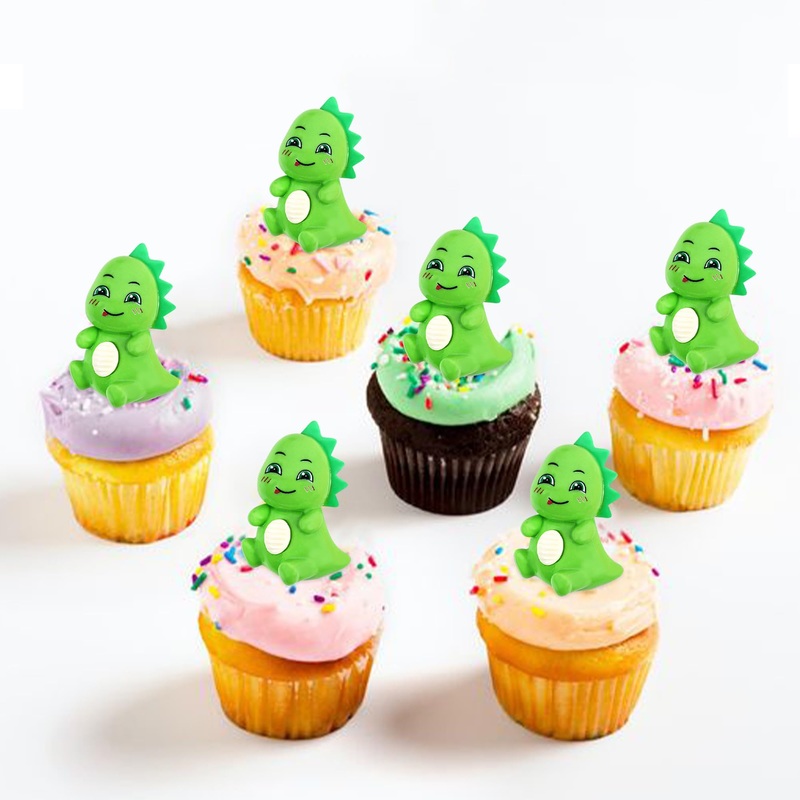 4 pieces green cartoon dinosaurs cupcake topers 3d cartoon dinosaur toys Torte decoration picks baby party birthday party cake decorations supplies dragon-9