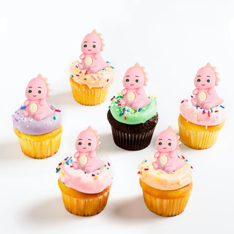 4 pieces pink cartoon dinosaurs cupcake topers 3D cartoon dinosaur toys Torte decoration picks baby party birthday party cake decorations supplies dragon-10