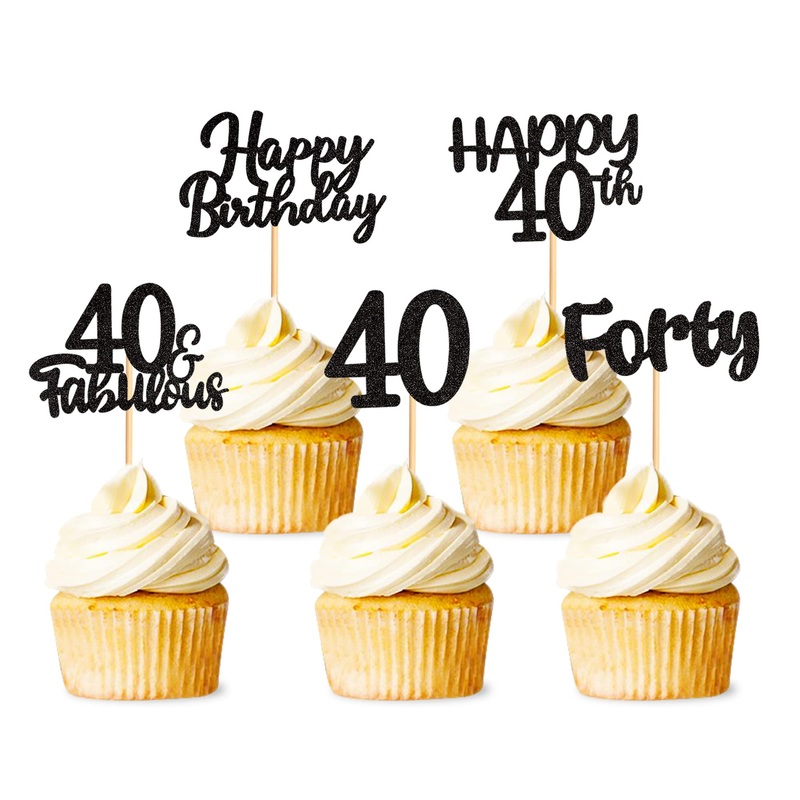 40 pieces Black Glitzer 40 Birthday Cupcake Topper 40th Birthday Party Cupcake Topper Picks for Girls Boys Teen Party Birthday Party Decoration