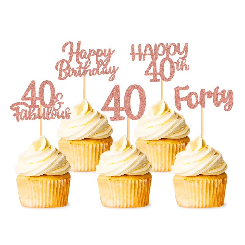 40 pieces rose gold glitter 40 birthday cupcake topper 40th birthday party cupcake topper picks for girls boys teen party birthday party decoration