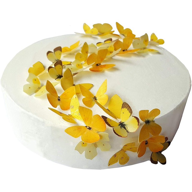 48 x pre -cut beautiful yellow butterflies edible rice paper/Oblate paper cake decoration decoration for cupcake cake dessert for birthday party wedding baby party (s) small