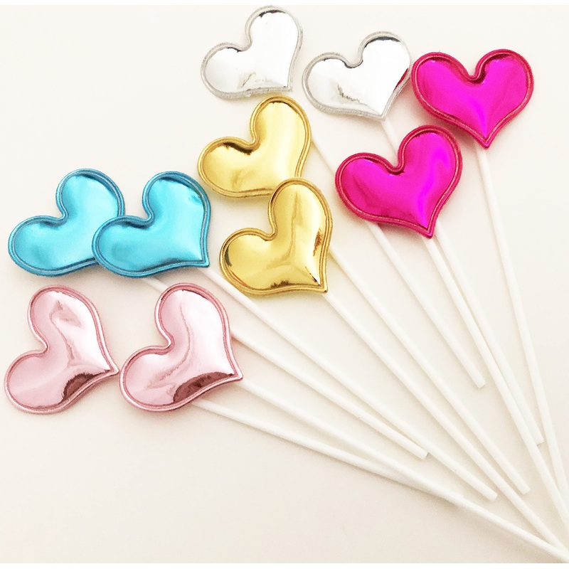 AILEXI Handmade 10 Leather Reflective Glitter Cake Topper for Cake Cup Cake and Ice Cream – Multicolor Hearts
