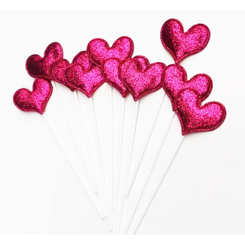 AILEXI Handmade 10 Leather Reflective Glitter Cake Topper for Cake Cup Cake and Ice Cream – Rose Red Matte Hearts
