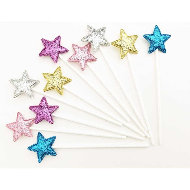 AILEXI Handmade 10 Matt Glitter Cake Toppers for Cakes Cup Cakes and Ice Cream – Multicolored Stars Matt Multicolored Matt Stars