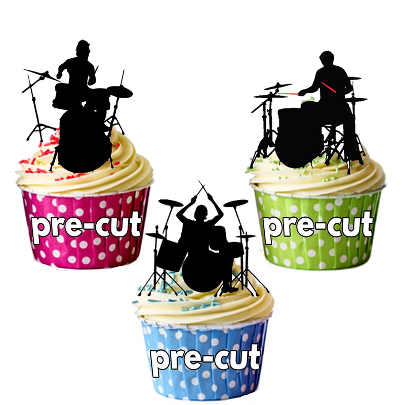 AKGifts Drummer Silhouettes Edible Cake Decorations (Pack of 12)