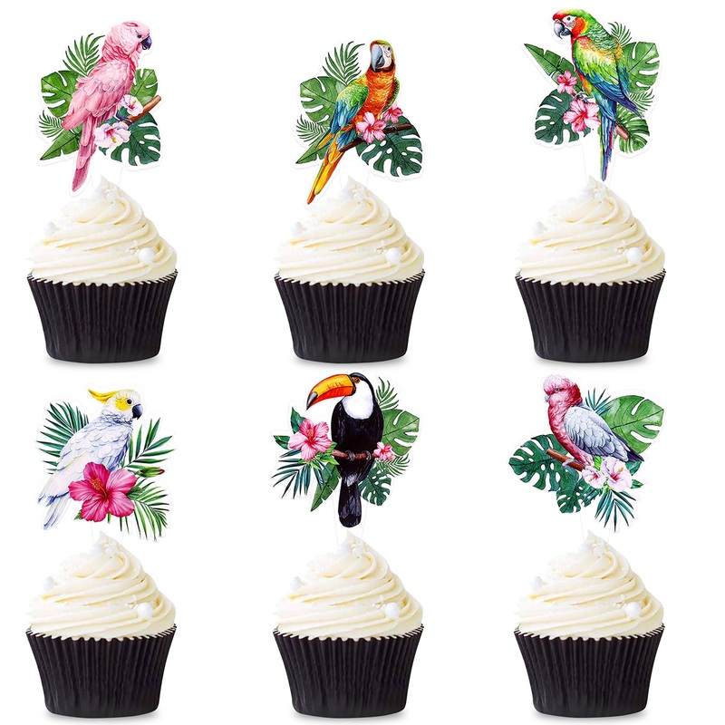 Blumomon 24 pieces birds and animals cupcake topers parrot cupcake picks bird sampling animals cake decorations for children’s birthday party theme party decorations accessories