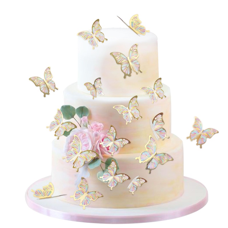 Blumomon 30 pieces 3D butterfly cake topper decorations colored gold rim mixed size butterfly cupcake tops picks wedding baby shower party wedding day birthday party cupcake decoration butterfly-4