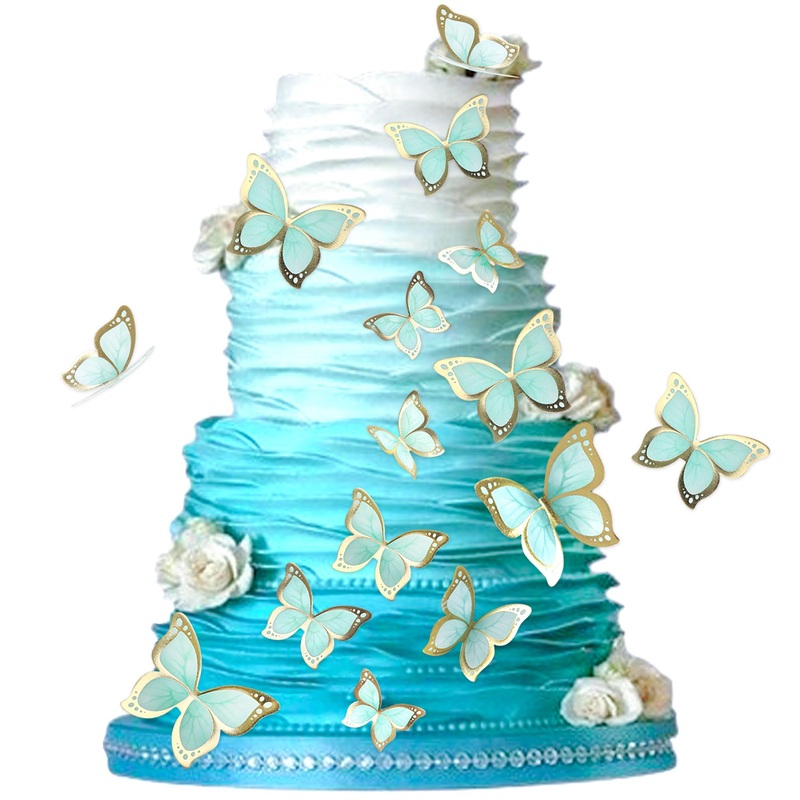 Blumomon 30 pieces 3D butterfly cake topper decorations green gold border mixed size butterfly cupcake tops picks wedding baby shower party wedding day birthday party cupcake decoration butterfly-1
