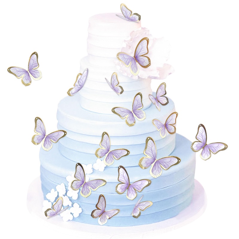 Blumomon 30 pieces 3D butterfly cake topper decorations purple gold rim mixed size butterfly cupcake tops picks wedding baby shower party wedding day birthday party cupcake decoration butterfly-6