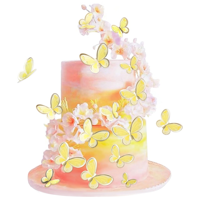 Blumomon 30 pieces 3D butterfly cake topper decorations yellow gold rim mixed size butterfly cupcake tops picks wedding baby shower party wedding day birthday party cupcake decoration butterfly-2