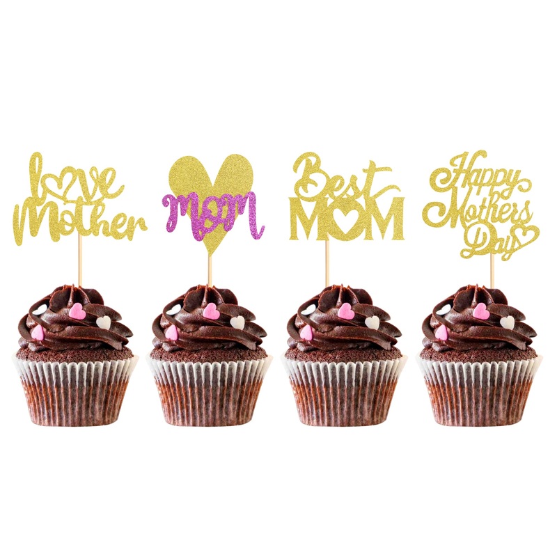 Blumomon 36 Pack Glitzer Happy Mother Day Cupcake Topper Mom Cupcake Picks Kuche Department Party accessories for Mother’s Day Party Cupcake Decorations Gold