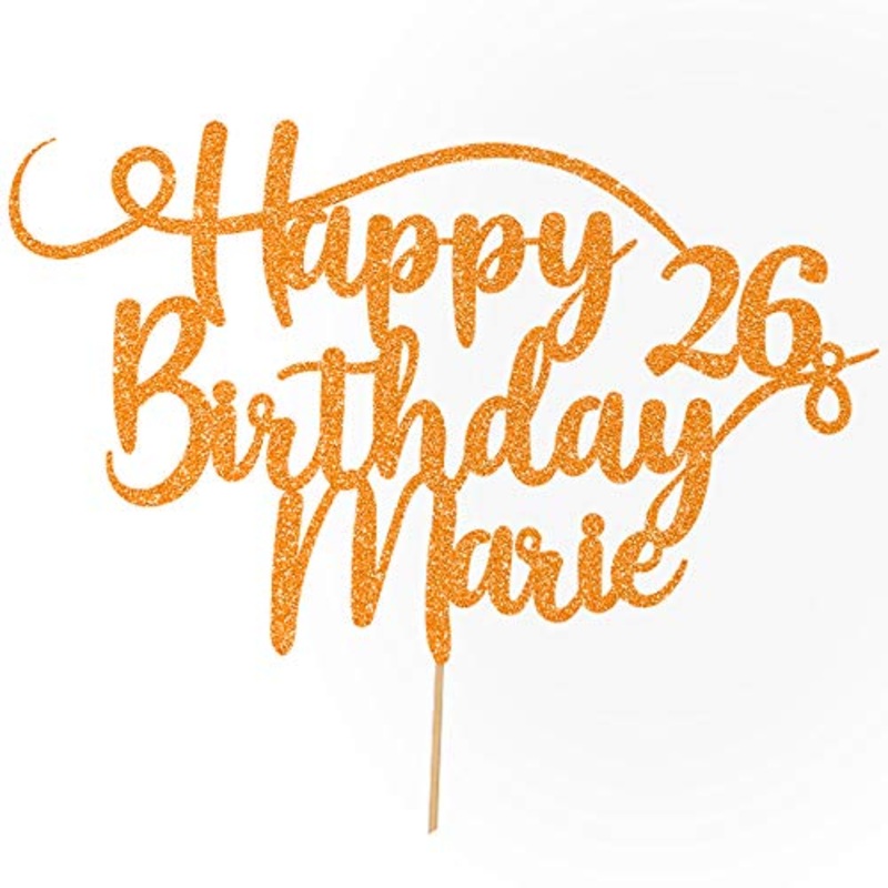 Cakehop personalized Happy Birthday glitter cake decoration adapted color every name & every old cake decoration for birthday party (copper orange)