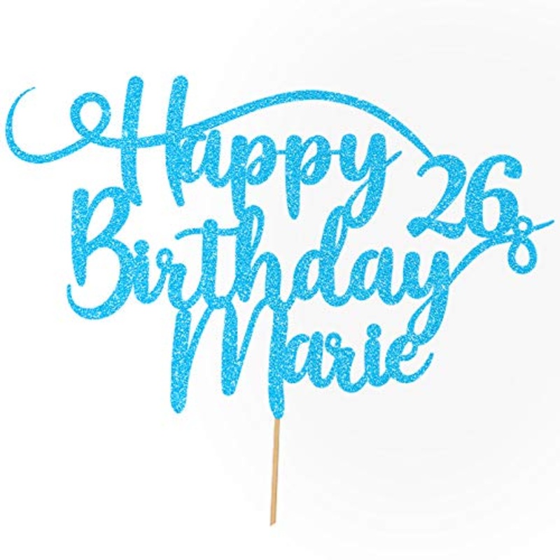 Cakeshop personalized happy birthday glitter cake decoration adapted color every name & every old cake decoration for birthday party (baby blue)