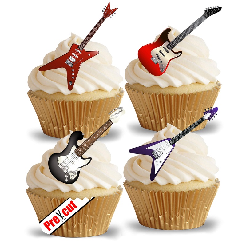 Essential cupcake decoration pre-cut motif: electrical guitar rice/waffle paper for parties birthday wedding metal/rock music decoration