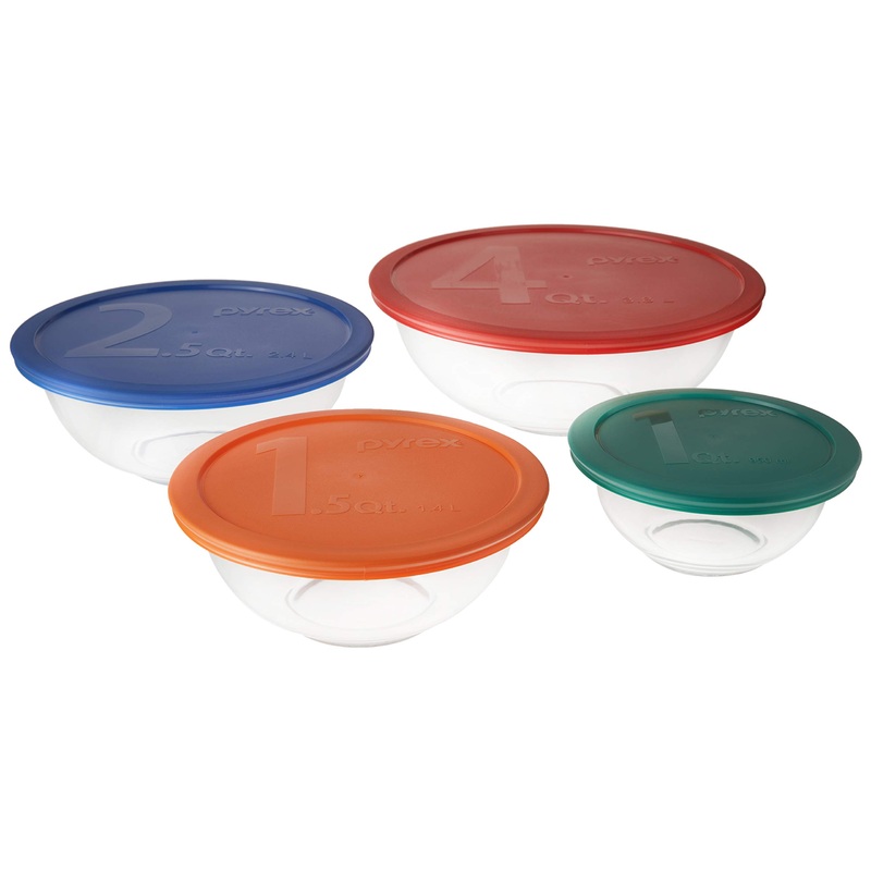 Pyrex 8Pc Smart Essentials Mixing Bowl Set Includes 4 Bowls And Covers Earplugs 15 cm Black (Black) 15 centimeters