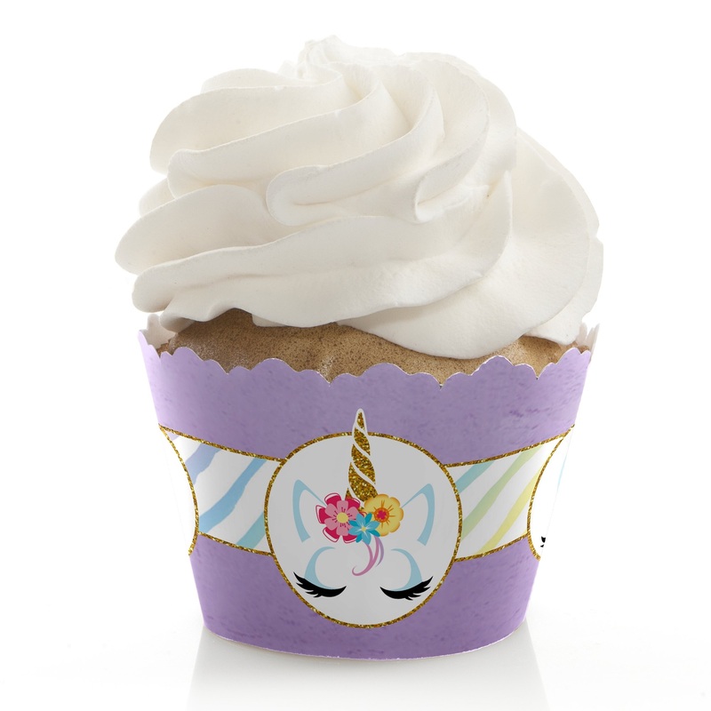 Rainbow Unicorn – Magical Unicorn Baby Shower or Birthday Party Decorations – Party Cupcake Wrappers – Set of 12