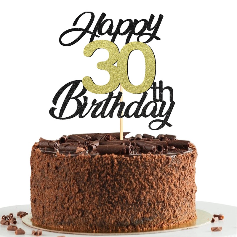 Sumerk 30 cake attachments for the 30th birthday cake attachments birthday party decoration accessories gold and black 1 pack of cake attachment for the 30th birthday