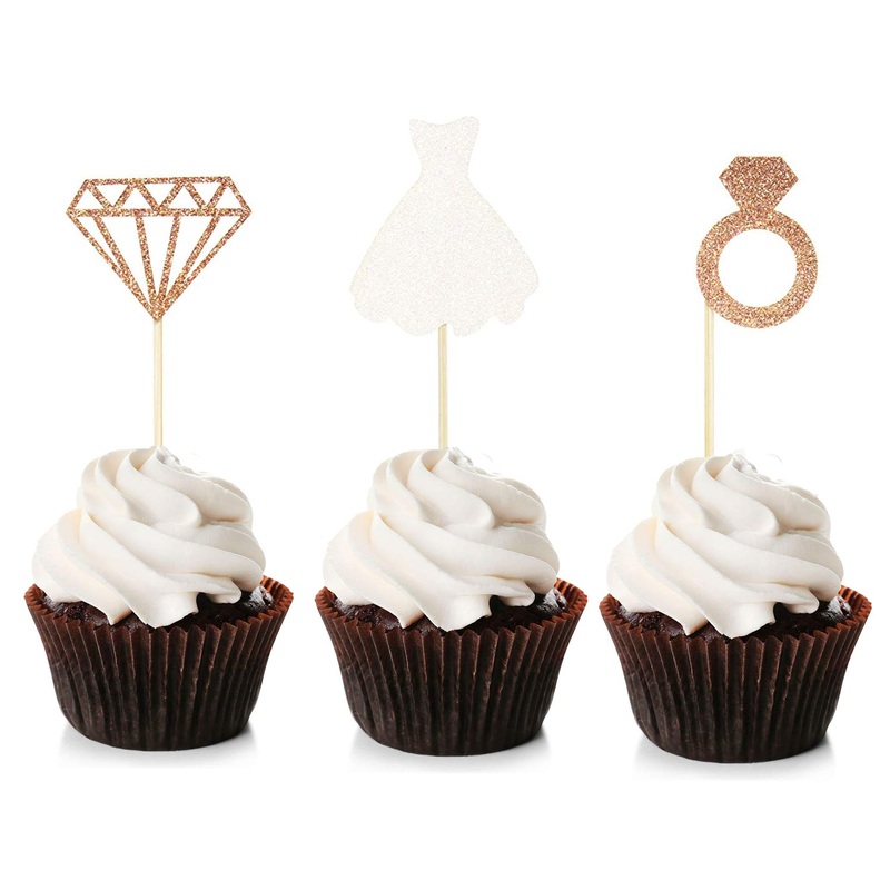 Unimall 24 pieces glitter bride cupcake topper wedding dress cake topper for wedding engagement bridal shower decorations its multicolored 4