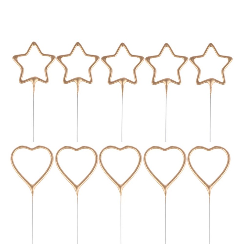 10pcs Exquisite Creative Sparkler Candles Cake Toppers Candle Ornament for Birthday Wedding Anniversary Valentines Day Christmas Festival ect (5 pcs Heart 5 pcs Star)