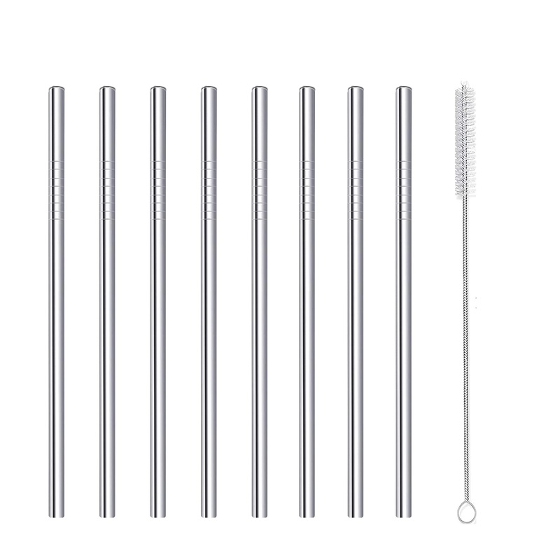 Cocktail Straws Short Reusable Metal Straws Stainless Steel with Cleaner Brush 160mm Long 6mm Wide for Cocktail Rock Gin Glass Coffee Cup Mason Jar Fruit Juice Box Sliver-8pcs 0.25″ x 6.25″ Sliver