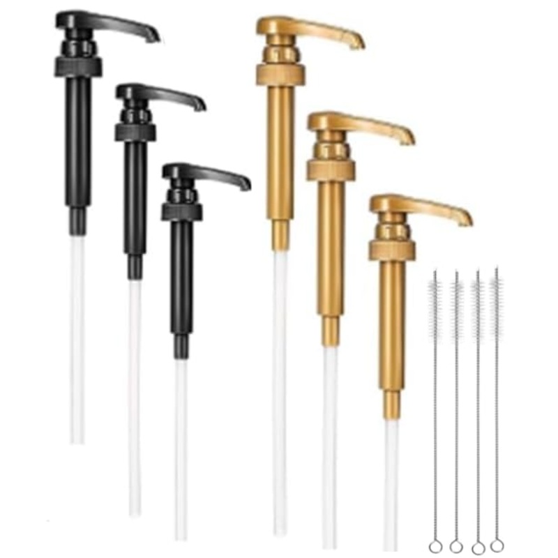 Coffee Syrup Pump 6 Pack Dispenser Pump for Syrup Bottles Coffee Flavoring Syrup Pump Fits 25.4 Oz/ 750ml Bottles for Coffee Bar and Home (Black+Gold) 1 count (Pack of 6)