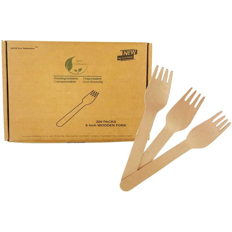 Compostable Disposable Wooden Fork Eco Friendly Utensils Biodegradable Fork Pack of 200