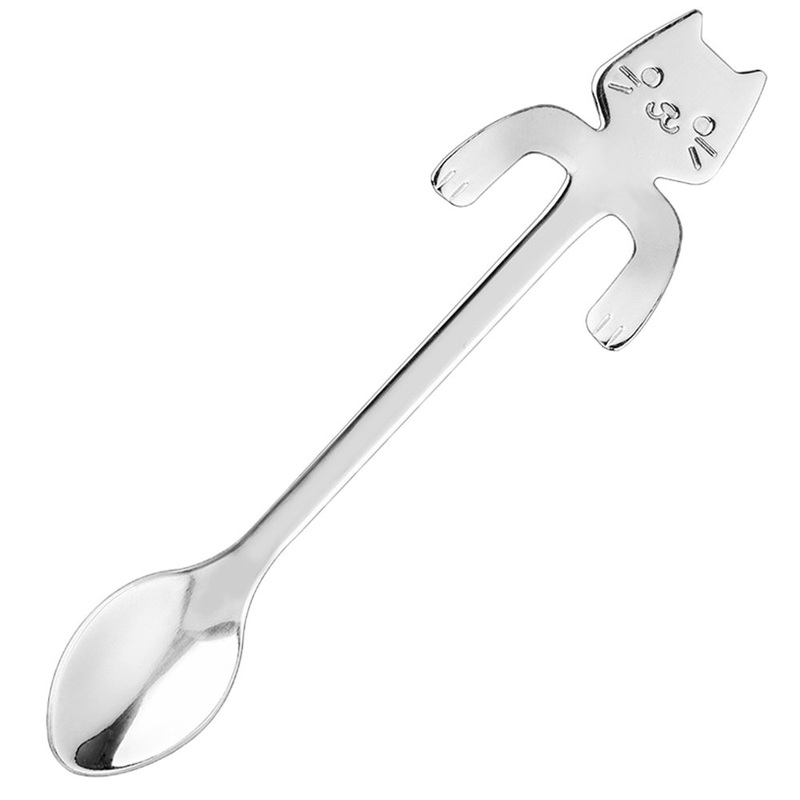 COMVIP Cartoon Cuill re en Forme Chat Caf Th en Acier Inoxydable Spoons Argent
