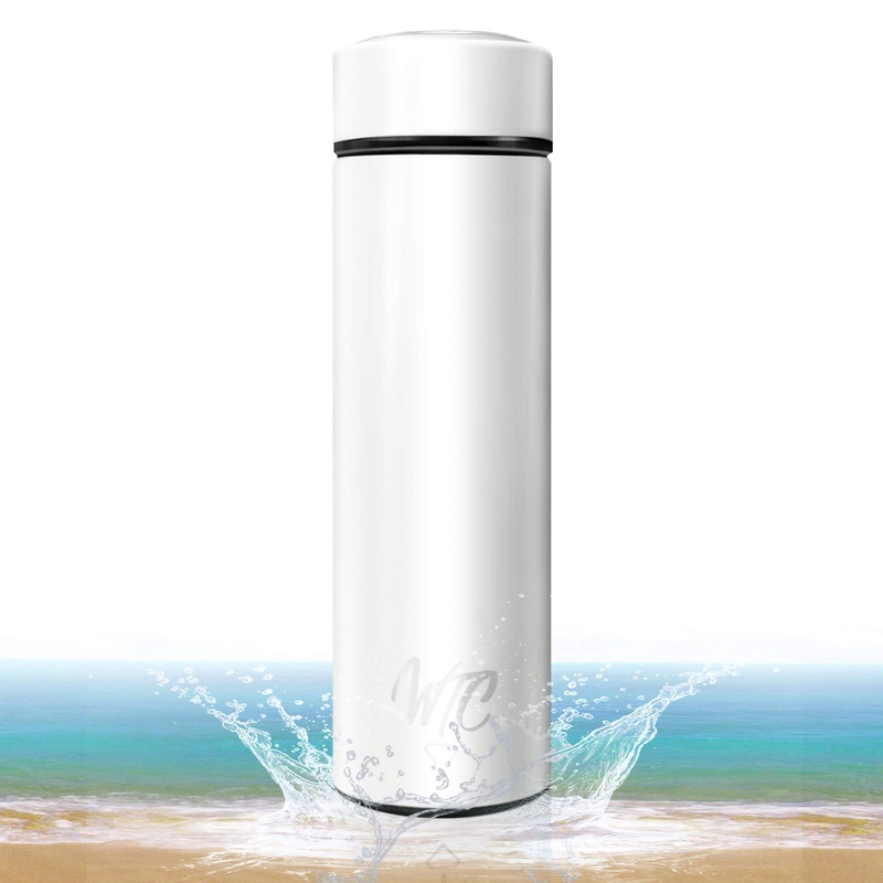 GoThermo | Multi-Purpose Travel Tumbler | Fruit Infuser Flask | Tea Infuser Water Bottle | Coffee Thermos | Hot & Cold Double Wall Stainless Steel Mug | by WTC LLC (Angel White)
