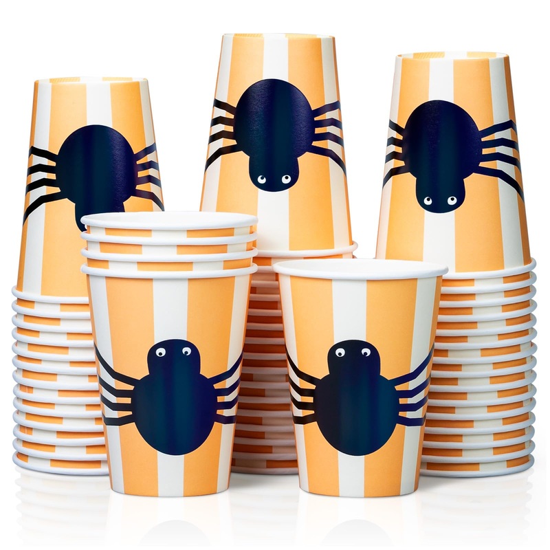 Halloween Disposable Paper Coffee Cups Bulk 50 Pack Leak-Resistant 12 oz Hot and Cold Cups for Restaurants and Parties Spider