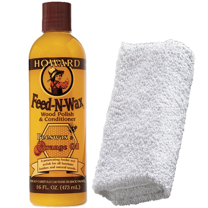 Howard Feed-N-Wax Wood Polish + Daley Mint Cloth | Wooden Furniture Polish and Conditioner Kit – FW0016, 16oz