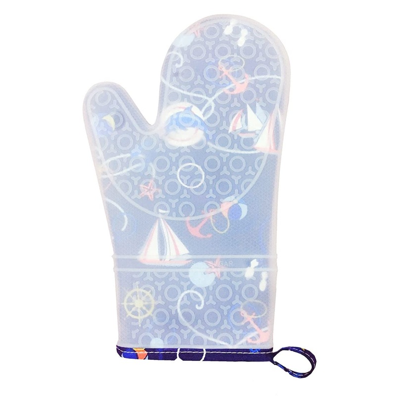 KTX2010-6401 Nautical Circles Silicon Oven Mitt for Hot Pots 7.5-inch Width