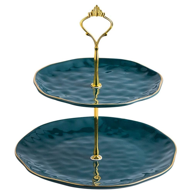 SHAOHUASC European Ceramic Double-Layer Skewer Plate Dessert Plate Cake Plate Flat Plate Jewelry Display Stand
