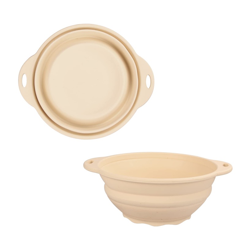 Silicone Collapsible Bowl Folding Travel Bowl for Camping Hiking 100% Food-Grade Silicone 2 PACK(Beige)