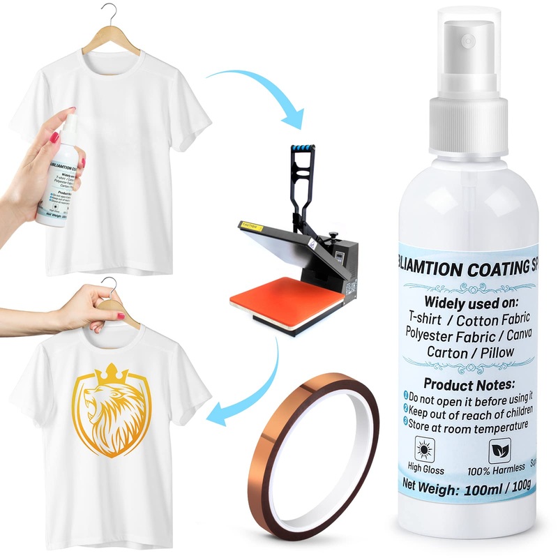 Sublimation Spray Coating for Cotton Shirts  Sublimation Spray Glue with Heat Resistant Tape for Polyester Fabric Carton Blanks Tote Bag  Super Print Adhesion & Quick Dry Waterproof High Gloss Finish