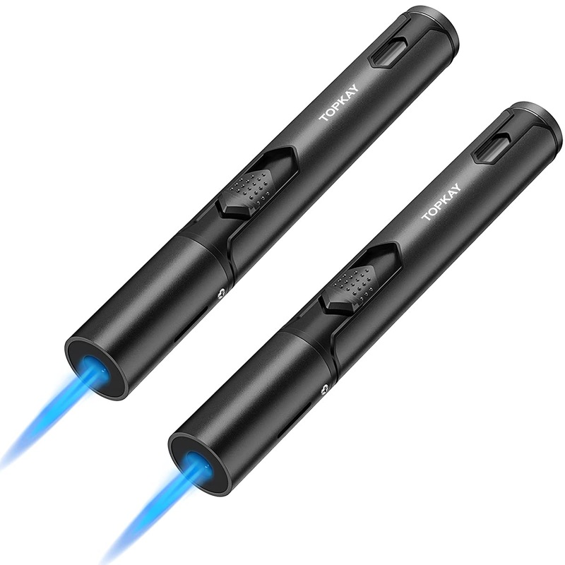 Torch Lighters 2 Pack Butane Lighters Adjustable Jet Flame Torch Lighters Windproof Butane Refillable Gas Torch Lighter Long Lighter for Candle Grill BBQ Fireworks(Butane Not Included) (Black)