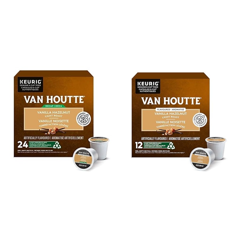 Van Houtte Vanilla Hazelnut Decaf K-Cup Coffee Pods 24 Count For Keurig Coffee Makers & Vanilla Hazelnut K-Cup Coffee Pods 12 Count For Keurig Coffee Makers