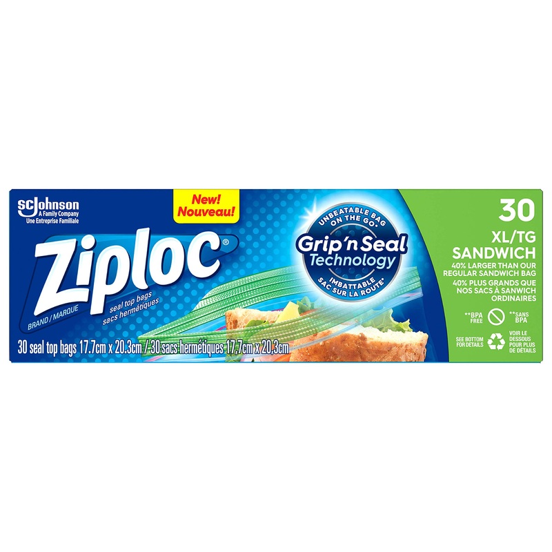 Ziploc XL Snack and Sandwich Bags for On-The-Go Freshness Grip ‘n Seal Technology for Easier Grip Open and Close 30 Count XL (30 Count) Bags